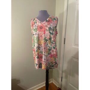 Heimish USA Women's M V Neck Floral Sleeveless Tunic Top Made in Mexico